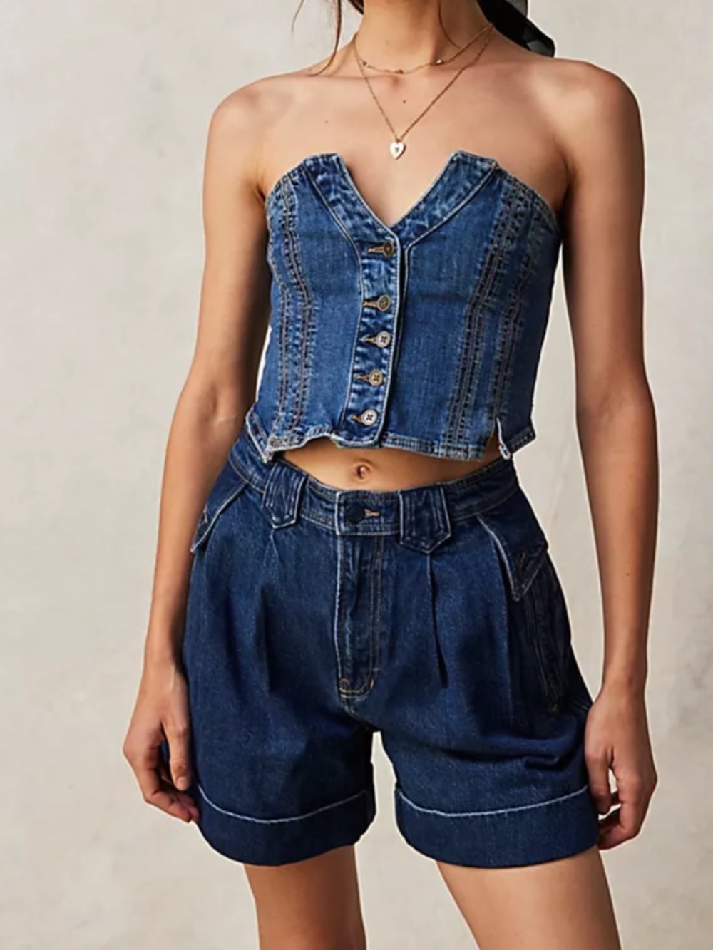 Free People "Top Secret" Pleated Trouser Denim Shorts (100% Cotton) - 26, NWOT